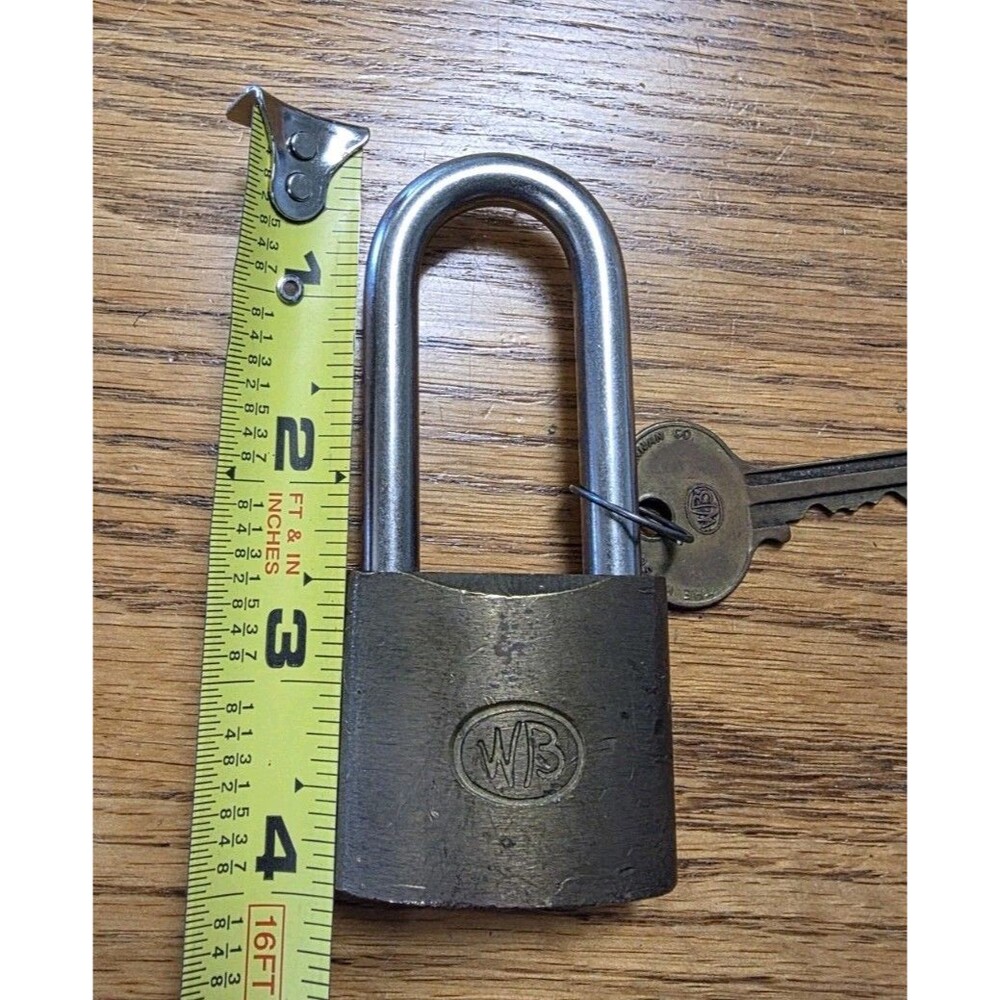 Wilson Bohannan WB Brass Padlock with Key Long Shackle Vintage - Picture 3 of 5